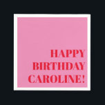Personalisierter Name Bold Pink Red Modern Birthda Serviette<br><div class="desc">Feiern Sie stilvoll mit diesem Personalisierten Namen Bold Pink Red Modern Birthday Napkins. Diese Servietten mit einem lebhaften Design in fett rosa und rot verleihen jeder Geburtstagsparty eine moderne und festliche Touch. Passen Sie sie mit dem Namen des Geburtstags für einen individuellen und persönlichen Flair an, was Ihre Veranstaltung noch...</div>