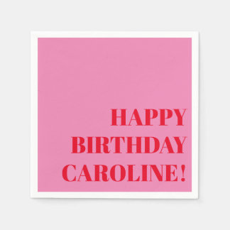 Personalisierter Name Bold Pink Red Modern Birthda Serviette
