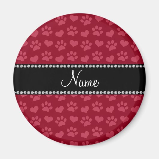Personalisierter Name Bordeaux-Rote Herzen und Pfo Magnet (Vorne)