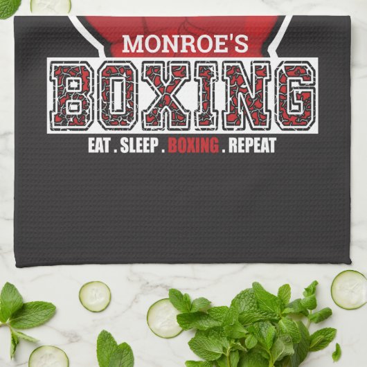 Personalisierter NAME Boxer Boxing Glove Prize Fig Geschirrtuch (Gefaltet)