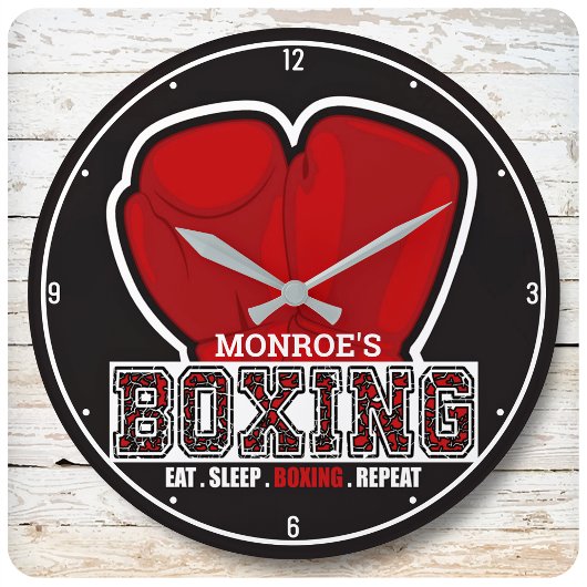 Personalisierter NAME Boxer Boxing Glove Prize Fig Große Wanduhr