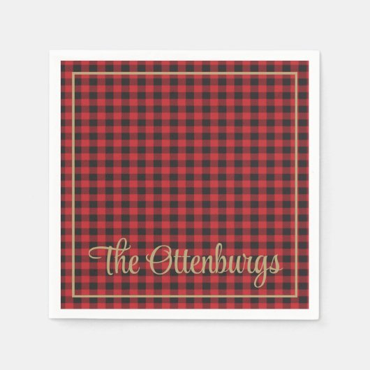 Personalisierter Name Buffalo Kariert Red Rustic P Serviette (Vorderseite)