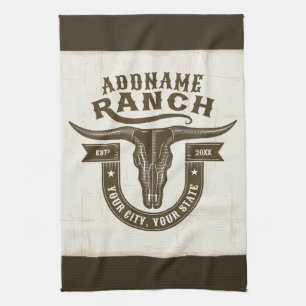 Personalisierter NAME Bull Stier Schädel Western R Geschirrtuch