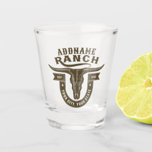 Personalisierter NAME Bullenstier-Schädel Western Schnapsglas