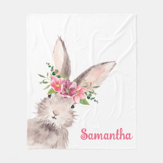 Personalisierter Name Bunny Rabbit Girl pink Fleecedecke (Vorderseite)