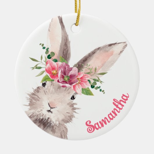 Personalisierter Name Bunny Rabbit Girl pink Keramik Ornament (Vorne)