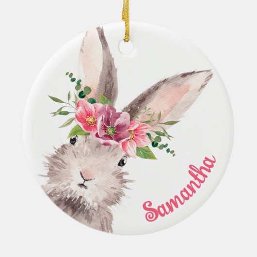 Personalisierter Name Bunny Rabbit Girl pink Keramik Ornament (Hinten)