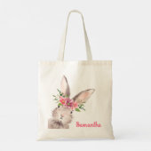 Personalisierter Name Bunny Rabbit Girl pink Tragetasche (Rückseite)