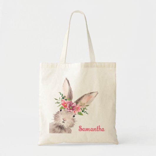 Personalisierter Name Bunny Rabbit Girl pink Tragetasche (Vorne)