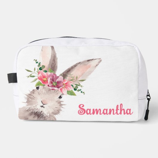 Personalisierter Name Bunny Rabbit Girl pink Waschbeutel (Vorderseite)