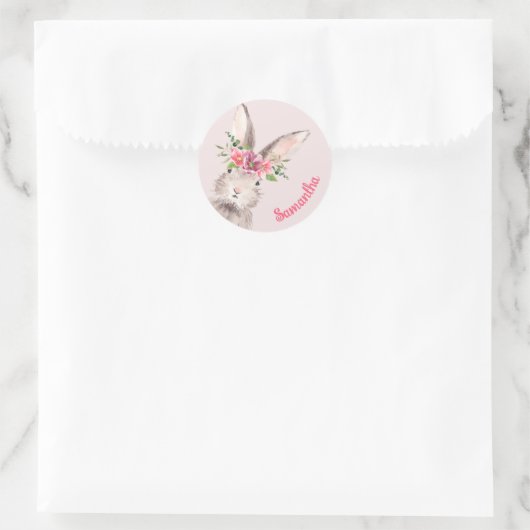 Personalisierter Name Bunny Rabbit Rosa handschrif Runder Aufkleber (Tasche)