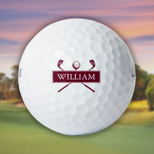 Personalisierter Name Burgundy Clubs Golfball