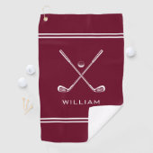 Personalisierter Name Burgundy Red Stripes Stilvol Golfhandtuch (Insitu)