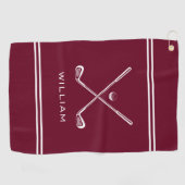 Personalisierter Name Burgundy Red Stripes Stilvol Golfhandtuch (Horizontal)