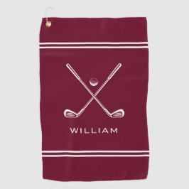 Personalisierter Name Burgundy Red Stripes Stilvol Golfhandtuch