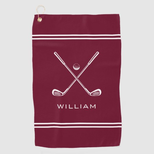 Personalisierter Name Burgundy Red Stripes Stilvol Golfhandtuch (Vorderseite)