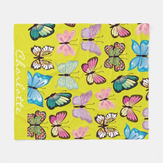 Personalisierter Name Butterfly Farbenfrohe Schmet Fleecedecke (Vorderseite (Horizontal))