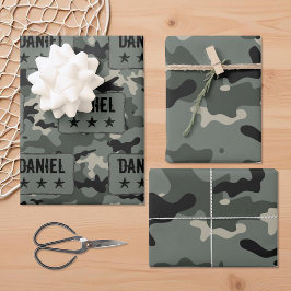 Personalisierter Name Camouflage Geschenkpapier Set