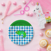 Personalisierter Name Chameleon Blau Raute Pappteller (Party)