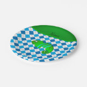 Personalisierter Name Chameleon Blau Raute Pappteller (Schrägansicht)