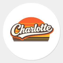 Personalisierter Name Charlotte Retro Sonnenunterg Runder Aufkleber
