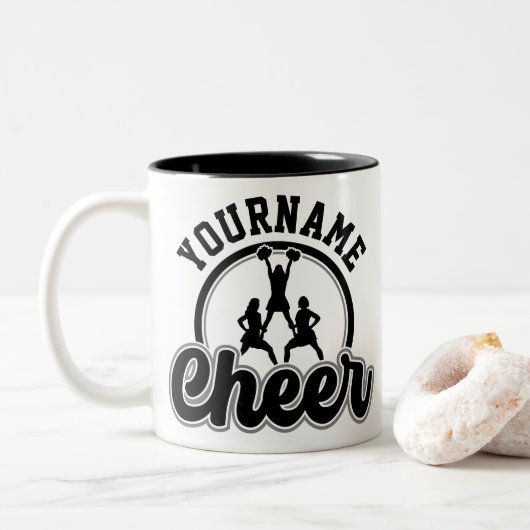 Personalisierter NAME Cheer Team Varsity Cheerlead Zweifarbige Tasse (Mit Donut)