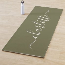 Personalisierter Name Chic Calligraphy Olive Green Yogamatte