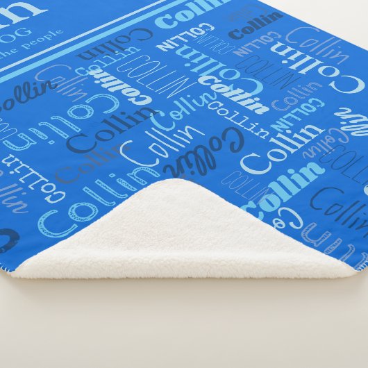 Personalisierter Name Collin in Blautönen Sherpadecke (3/4)