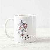 Personalisierter Name Coquette Geburtsdatum Blume  Kaffeetasse (Links)