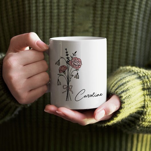 Personalisierter Name Coquette Geburtsdatum Blume  Kaffeetasse