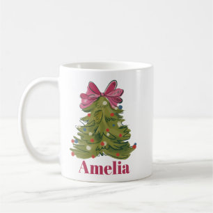 Personalisierter Name Coquette Weihnachtsbaum Mädc Kaffeetasse