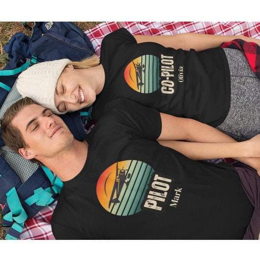 Personalisierter Name Couple Matching PILOT Sunset T-Shirt