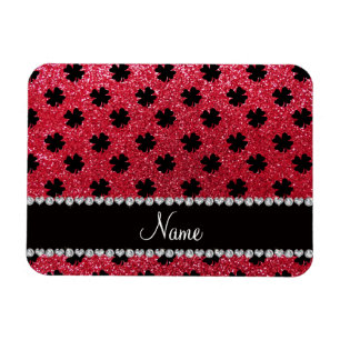 Personalisierter Name Crimson Red Glitzer Kleeblät Magnet