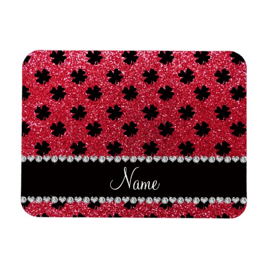 Personalisierter Name Crimson Red Glitzer Kleeblät Magnet (Horizontal)
