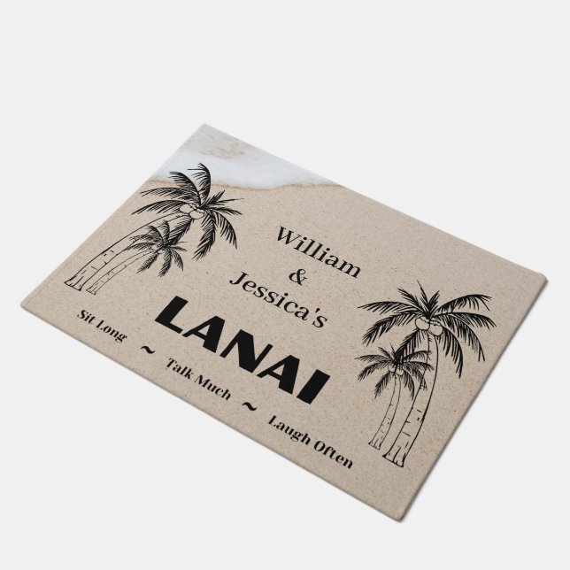 Personalisierter Name Custom Lanai Tropical Palm T Fußmatte (Schrägansicht)