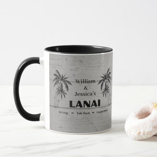 Personalisierter Name Custom Lanai Tropical Palm T Tasse (Mit Donut)