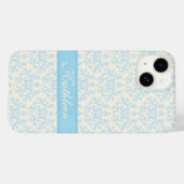 Personalisierter Name Damask hellblau Case-Mate iPhone Hülle (Rückseite (Horizontal))