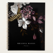 Personalisierter Name Dark and Moody Floral Planer (Vorderseite)