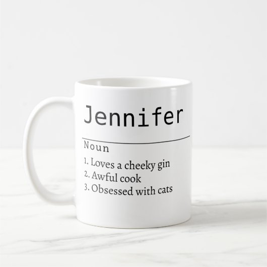 personalisierter Name Definition Grauer Satin-Tass Kaffeetasse (Links)