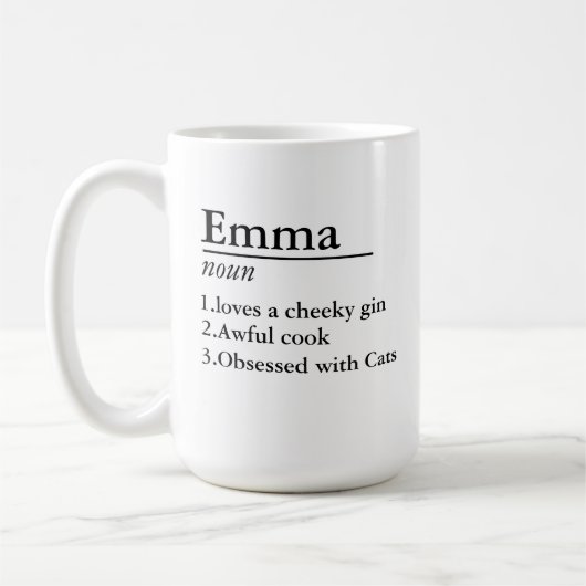 Personalisierter Name Definition Grauer Satin-Tass Kaffeetasse (Links)