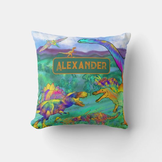 Personalisierter Name der Dinosaurier Kissen (Vorderseite)