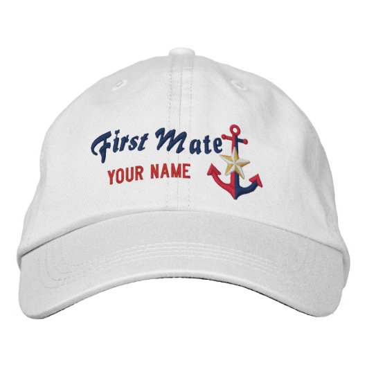 Personalisierter Name der ersten Mate: Nautical An Bestickte Baseballkappe (Vorderseite)