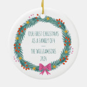 Personalisierter Name der ersten Weihnachtsfamilie Keramik Ornament (Hinten)