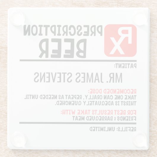 Personalisierter Name der Funny Beer-Verschreibung Glasuntersetzer (Rückseite)