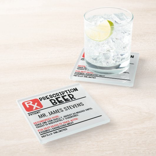 Personalisierter Name der Funny Beer-Verschreibung Glasuntersetzer (Schrägansicht)