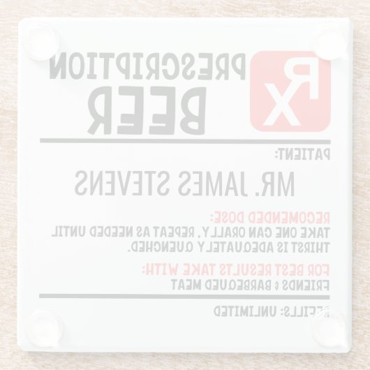 Personalisierter Name der Funny Beer-Verschreibung Glasuntersetzer (Rückseite)