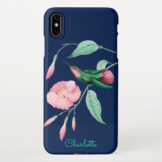 Personalisierter Name der Hummingvogel-Blumenzunge iPhone Hülle (Rückseite)