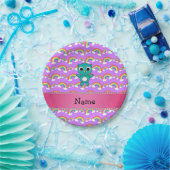 Personalisierter Name der lila Eule Pappteller (Party)