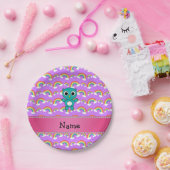 Personalisierter Name der lila Eule Pappteller (Party)