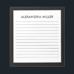 Personalisierter Name der Minimalistischen Schwarz Notizblock<br><div class="desc">Bleibe mit diesem personalisierten Notizblock mit schwarzem Monogramm-Namen organisiert und stilvoll. Dieses Notizblock ist elegant und minimalistisch gestaltet und enthält gesäumte Seiten, die eine einfache Notenaufnahme ermöglichen. Der schwarze Schriftart auf weißem Hintergrund ist in Schwarz gerahmt und wirkt elegant. Dieses Notizblock eignet sich perfekt für die Arbeit oder den persönlichen...</div>